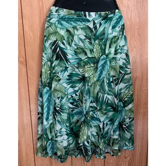 Roz & Ali skirt size small /medium green tropical leaf floral print mid length - Picture 6 of 9